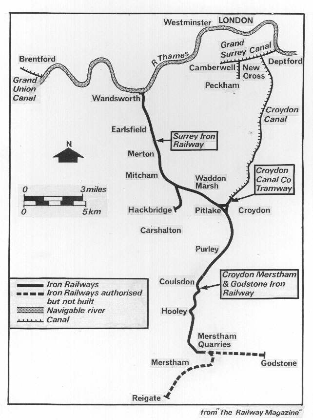 Streckenkarte der Surrey Iron Railway